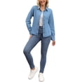 thumbnail image 2 of Camisa de mezclilla para mujer INSPIRE CHIC de manga larga, atuendos de primavera, camisa de botones vaquera, top de mezclilla M azul, 2 of 6
