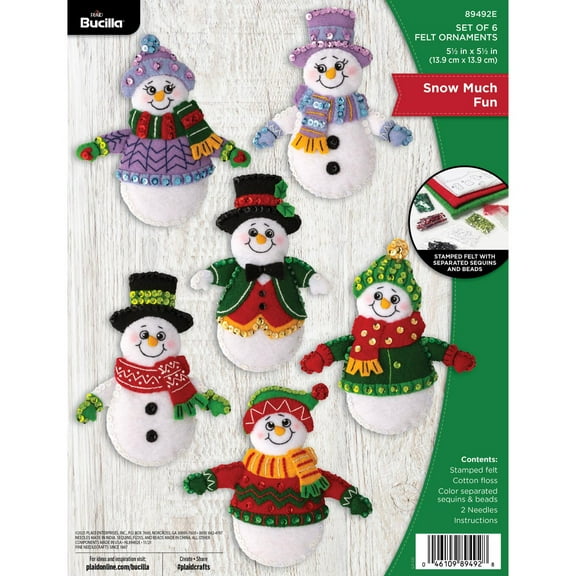 Bucilla Felt Applique Ornament Making Kit, Set of 6, Snow Much Fun