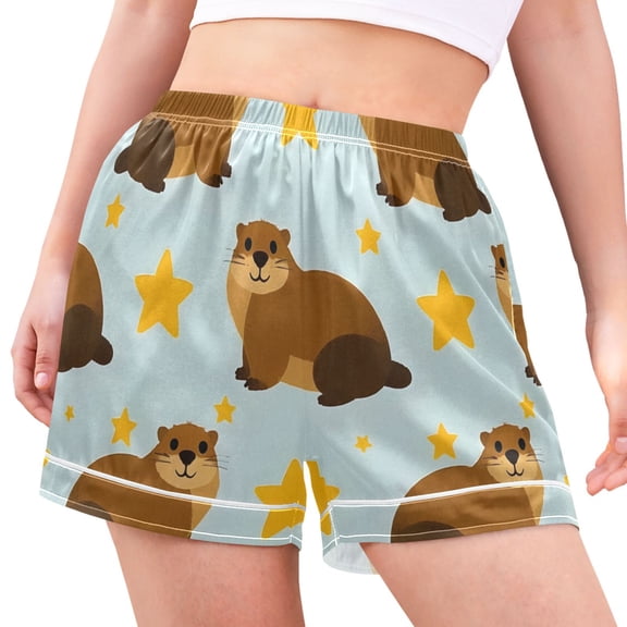 joogoo Women's Pajama Lounge Shorts Groundhog Dog Stars Bottoms Sleep Short M