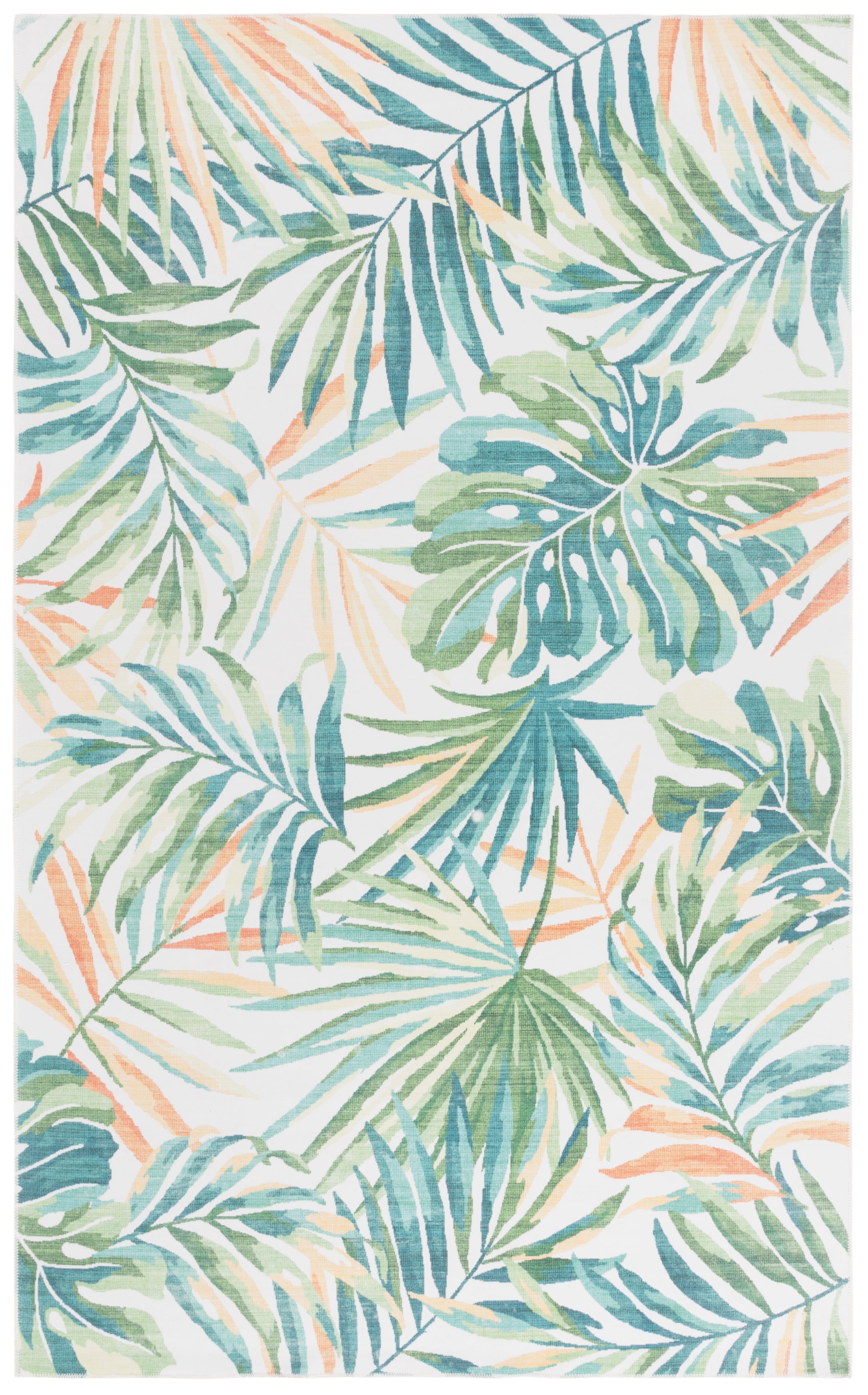 SAFAVIEH Malibu Faris Botanical Polyester Machine Washable Area Rug, Ivory/Green, 3' x 5'