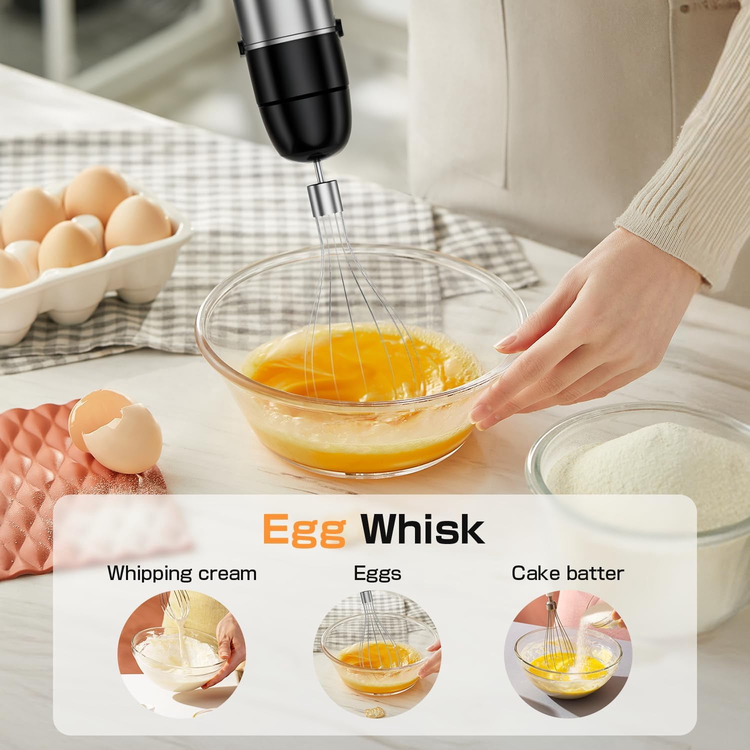 1100W 5-in-1 Handheld Immersion Blender, Variable Speed Corded Stick Blender with Chopper Whisk and Frother