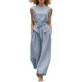 thumbnail image 2 of SOOMLON Travel Outfits for Women 2 Piece Sets Crew Neck Sleeveless Tie Tees Pleats Pants with Pockets 2 Piece Sets, 2 of 6