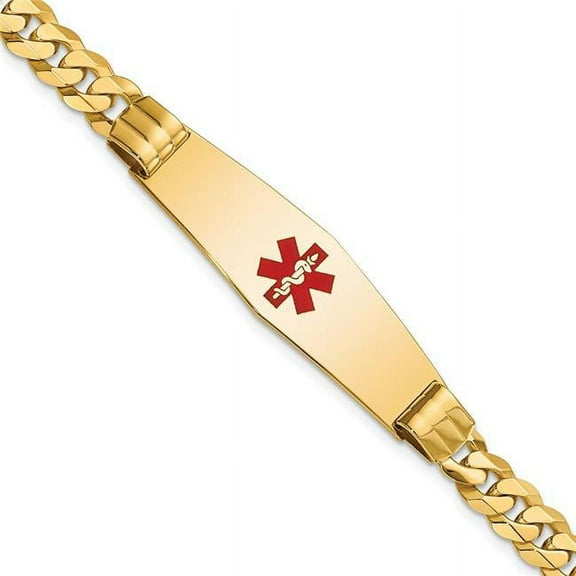 Primal Gold 14 Karat Yellow Gold Medical Soft Diamond Shape Red Enamel Curb Link ID Bracelet
