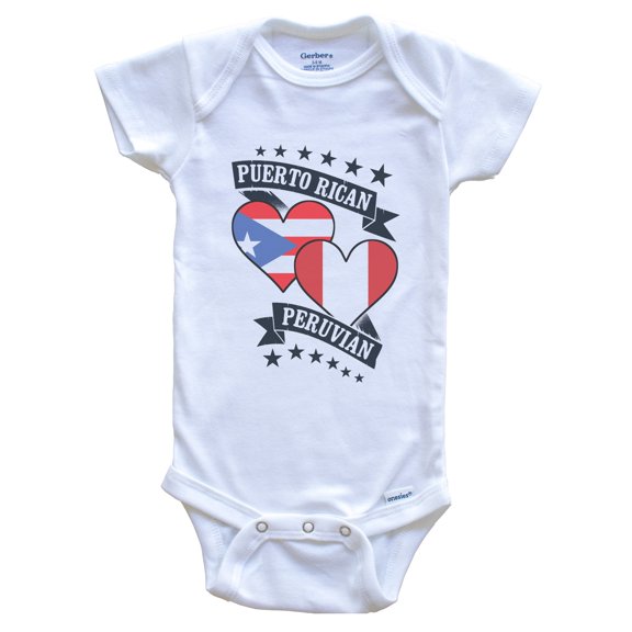 Puerto Rican Peruvian Heart Flags Puerto Rico Peru Baby Bodysuit, 0-3 months white