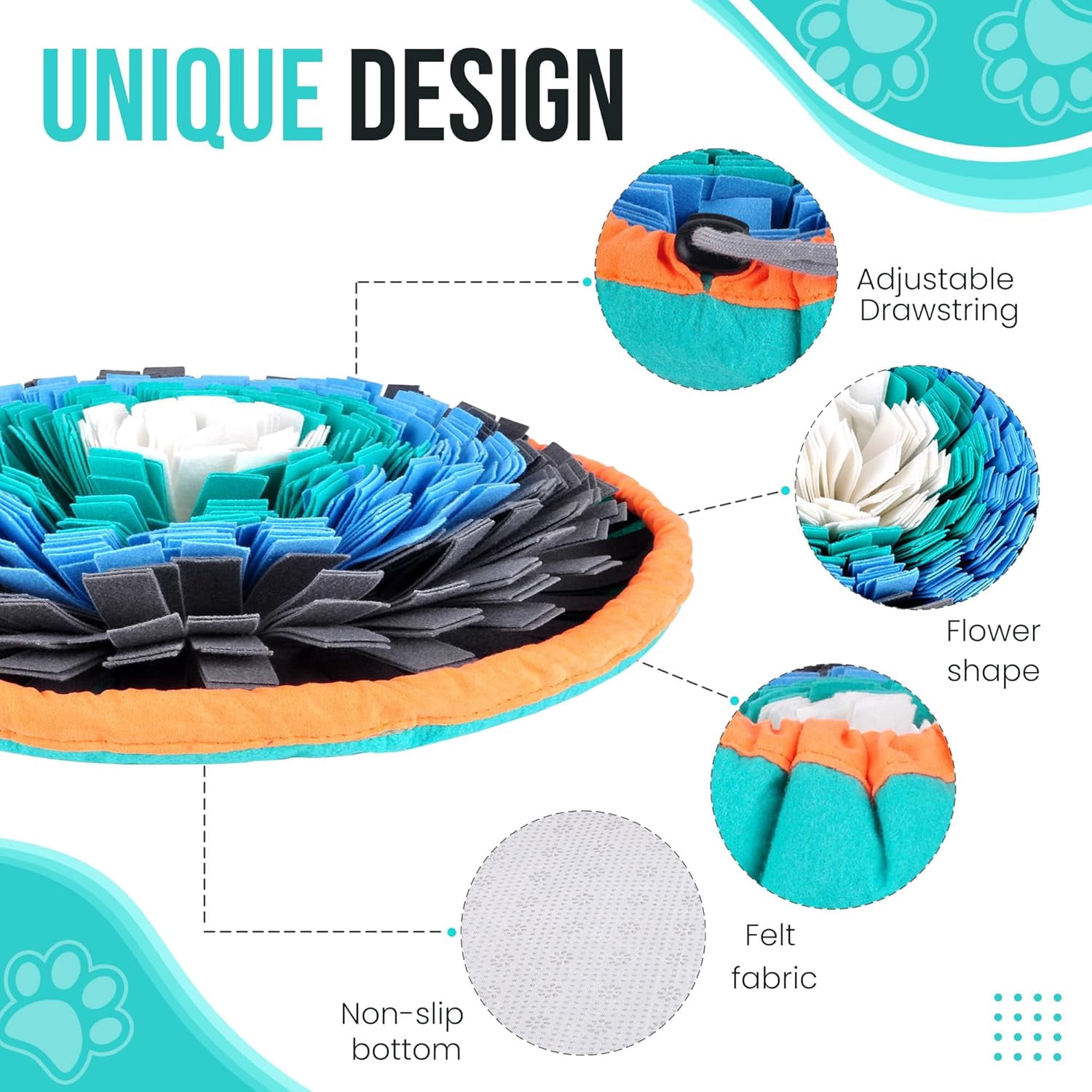 18 Inch Dog Snuffle Mat, Interactive Puzzle Foraging Toy, Slow Feeder Nose Work Training Mat for Mental Enrichment, Washable Pet Sniff Mat with Training Clicker and Suction Cup
