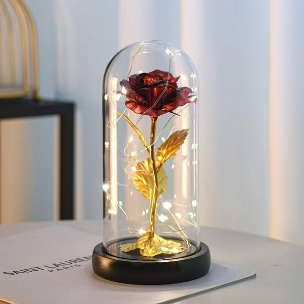 Rosa de plástico con forma de flor dorada, regalo de rosa, rosa acrílica, simulación de rosa, regalo de cumpleaños y San Valentín al por mayor