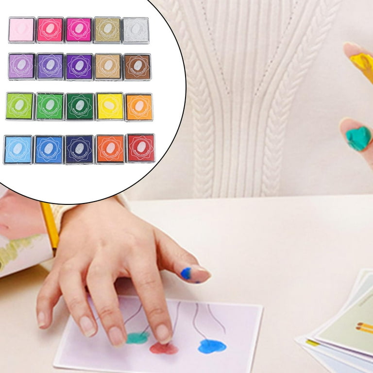 20 Colours Washable Stamp Pads for Kids,Fingerprint Rainbow Ink Pad Set for  Rubber Stamps Making and 