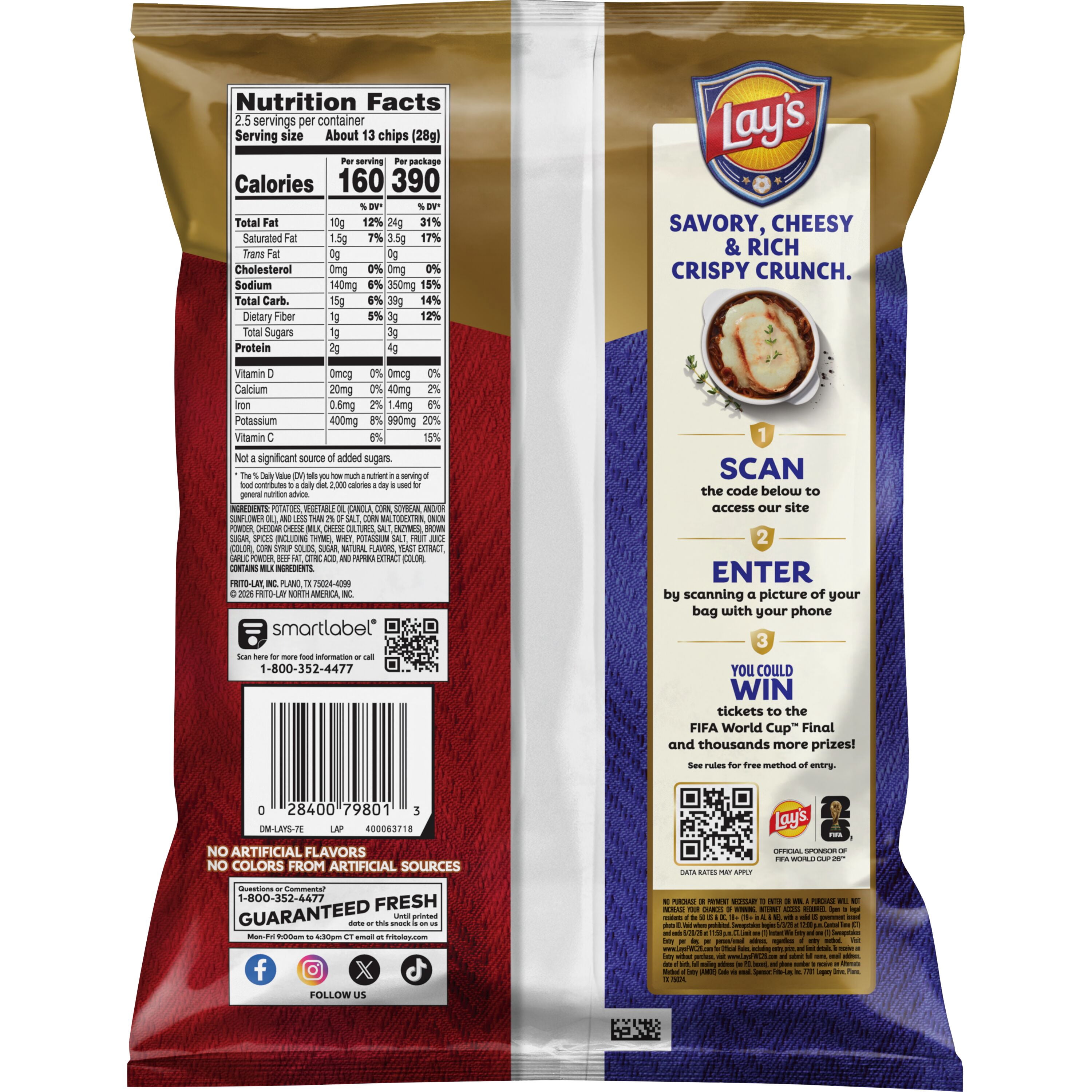 Lay's Wavy Potato Chips French Onion Soup, 2.5 oz Bag