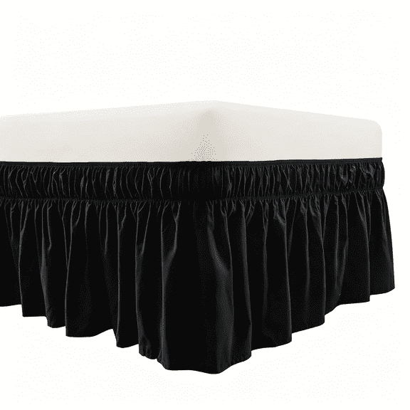 AUQ Wrap Around Bed Skirt Three Fabric Sides Elastic Dust Ruffled 18 Inch Tailored Drop,Easy to Install Fade Resistant-Black,Queen/King