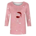 2024 Women Christmas Shirts Fall Simple Crew Neck 3/4 Sleeve Wine Glass