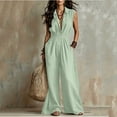 thumbnail image 5 of Costeam Womens Sleeveless Collared V Neck Full Length Jumpsuit Dual Side Slip Pockets Drawstring Cinched Elastic High Waist Lightweight Flowey Wide Leg One Piece Casual Outfit, 5 of 7