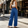 thumbnail image 6 of Olyvenn Women's Elastic High Waist Textured Wide Leg Pants, Button Front Loose Summer Casual Palazzo Trousers Blue XXL, 6 of 6