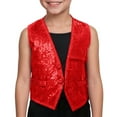 thumbnail image 5 of Huowey Girls Funny Vest Carnival Sparkling Sequins Vest V-Neck Sleeveless Button Waistcoat Stage Performance Shiny Glitter Jacket Casual Comfy Dailywear,Red2,3-4 Years, 5 of 5