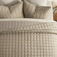thumbnail image 2 of EVERGRACE Pearl Velvet Quilt Set Full Queen Size, Luxurious Soft Velvet Comforter, Lightweight Oversized Bedspread Coverlet, Box Stitch Quilted Bedding Sets for All Season, with 2 Shams, Natural, 2 of 8