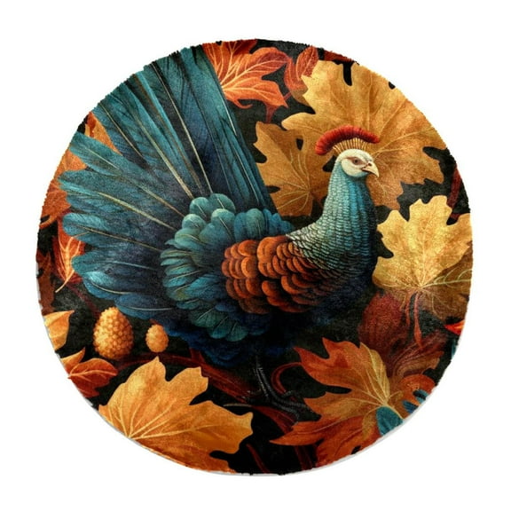 Soft Round Area Rug for Bedroom Circle Rug Shaggy Circular Rug Floor Carpet Mat for Nursery Room,Dorm,Home Decor,Thanksgiving Turkey Leaves