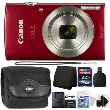 Canon PowerShot IXUS 185 / Elph 180 20MP Compact Digital Camera Red with Top Accessory (Top 10 Best Compact Cameras)