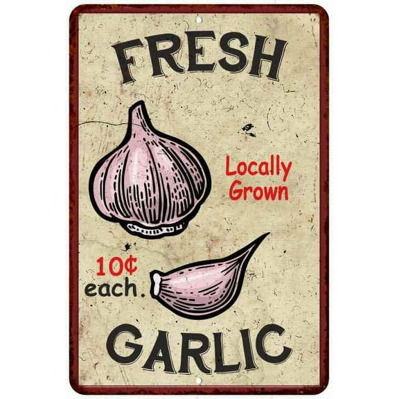 Fresh Garlic Kitchen Vintage Look Chic 12x18 Metal Sign 112180020055