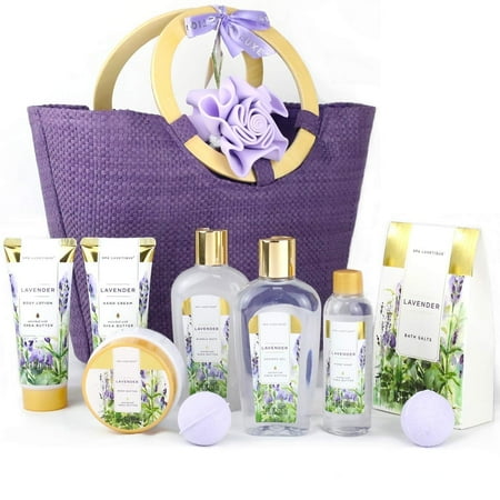 Spa Luxetique Bath Gift Sets for Women Lavender Body Care Baskets - 10 Pcs Relaxing Holiday Birthday Christmas Gifts for Her