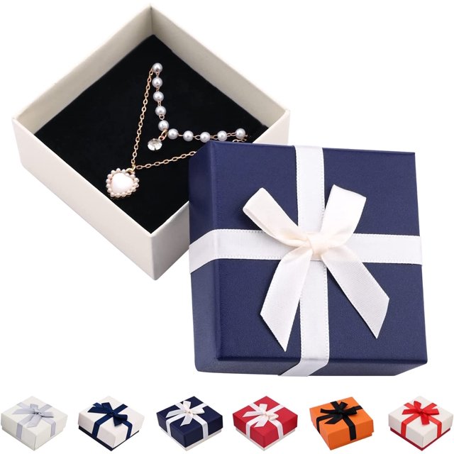 Cajas de regalo de joyería con tapas,Cajas de regalo de joyería de papel cuadradas con lazo para exhibición de joyas de collar/pendientes/anillos,Caja de embalaje de joyería de 7,5x7,5x3,5 cm azul oso de fresa Electrónica