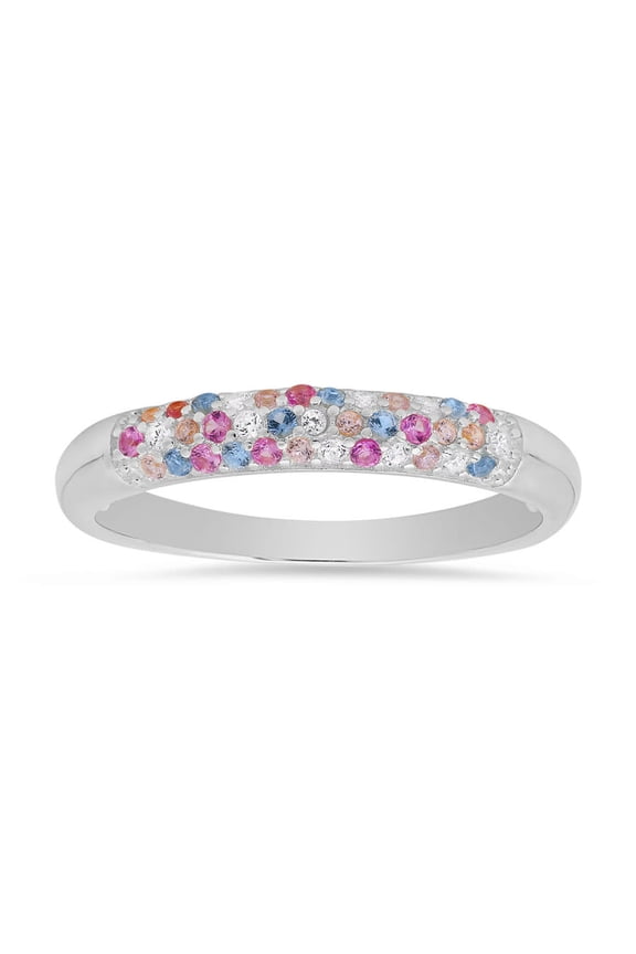 Sterling Silver Petite Pastel Multi-Color Pave CZ Band Ring