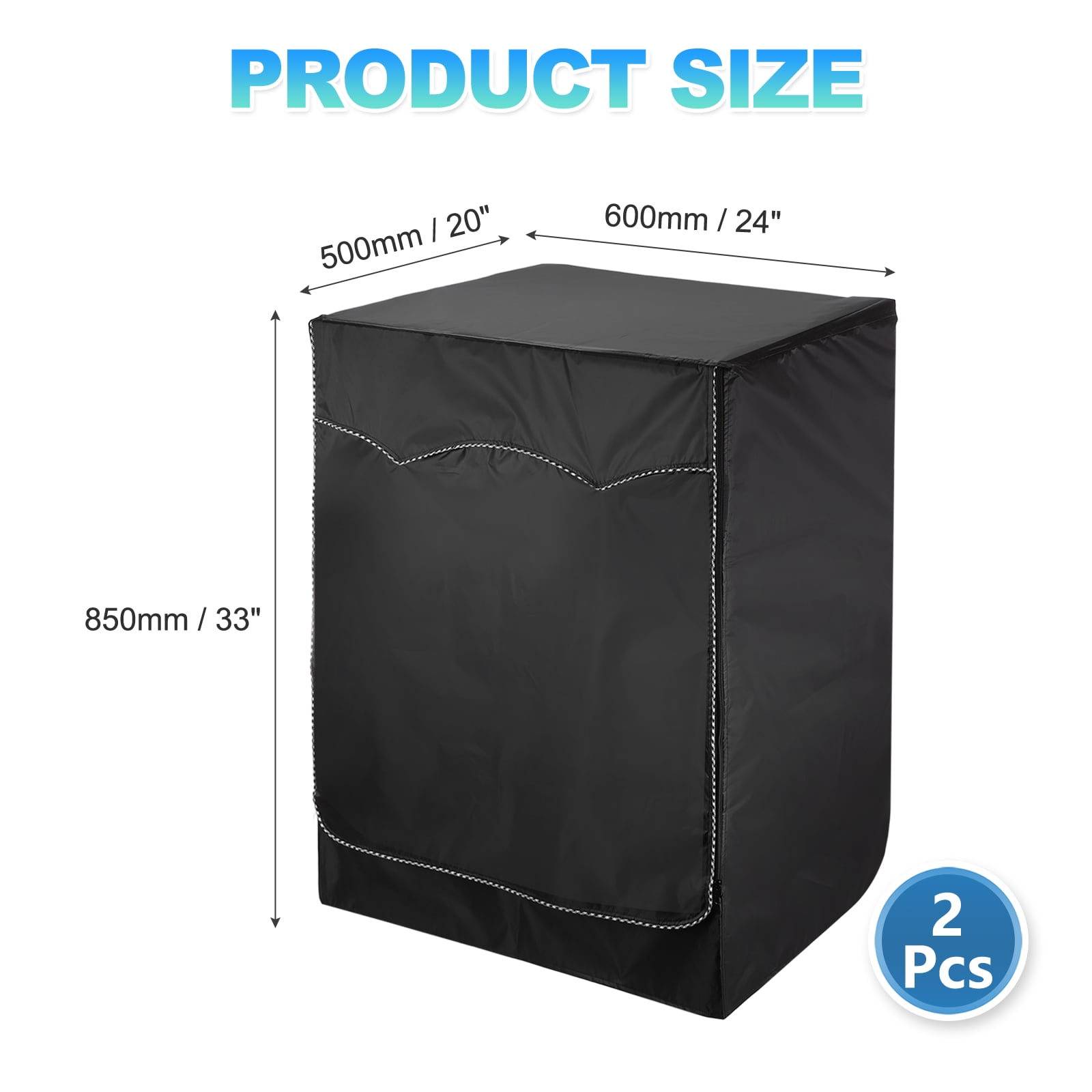 Uxcell 2 Pcs Washer and Dryer Covers 24"x20"x33"- Waterproof, Dustproof, Sun-Proof Front-loading 3 Side Washing Machine Cover with Zipper for Laundry Room Balcony, Black
