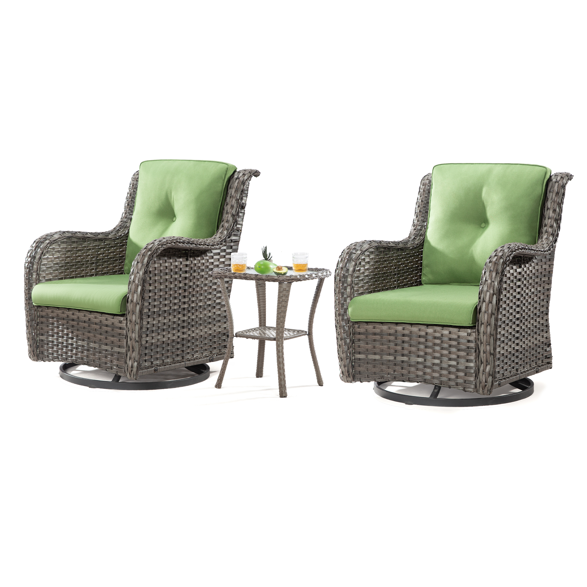 Meetleisure Outdoor Swivel Rocker Wicker Patio Chairs Sets of 2 With Table, Green - image 2 of 6