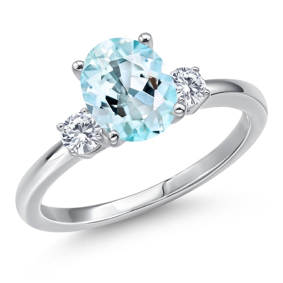 Gem Stone King 14K White Gold Sky Blue Topaz and Moissanite Engagement Ring for Women | 2.20 Cttw | Oval 9X7MM | Gemstone November Birthstone | Size 5