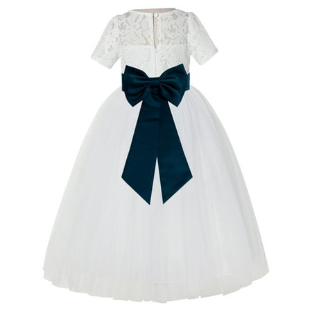 

Ivory Floral Lace Vintage Flower Girl Dresses for Wedding Pageant LG2T