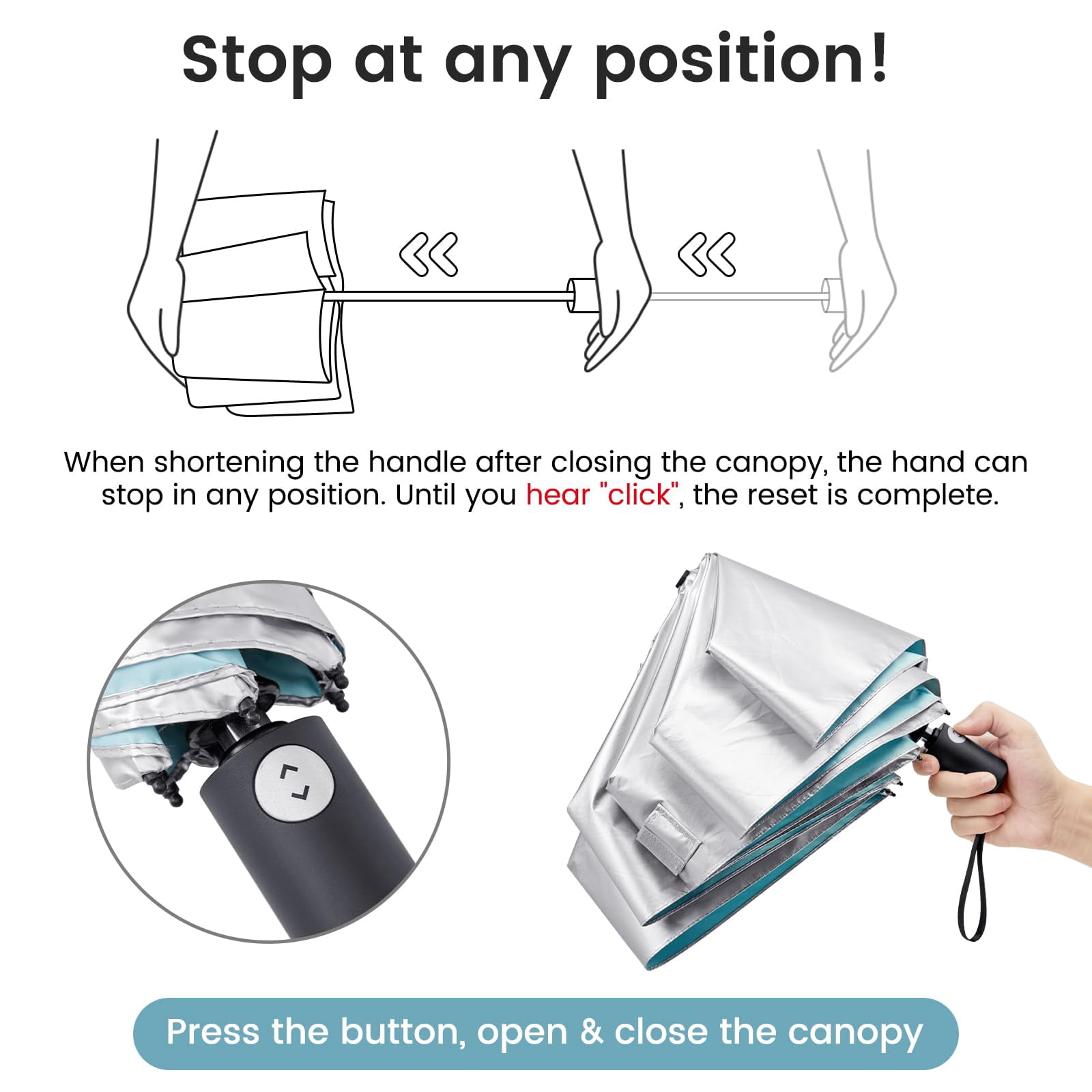 G4Free Travel Umbrella Ultralight UPF 50+ UV Protection Compact Sun Umbrella, Double Canopy Super Slim Small Portable Automatic Anti-bounce Close