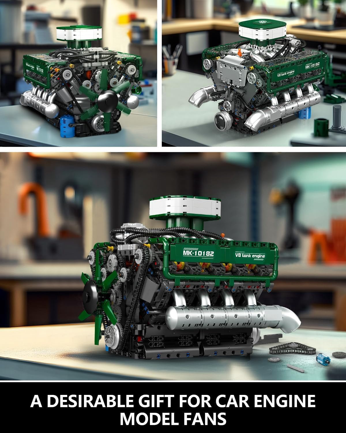 Engine Building Blocks Sets, MOC V8 Tank Engine Model Kit with Battery and Motor, Collectable 8-Cylinder Combustion Car Engine Model Toys for Adults (2250+PCS)