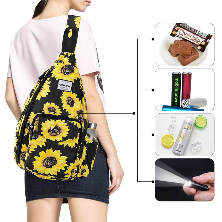 HAWEE Water-Resistant Sunflower Sling Backpack for Women Men