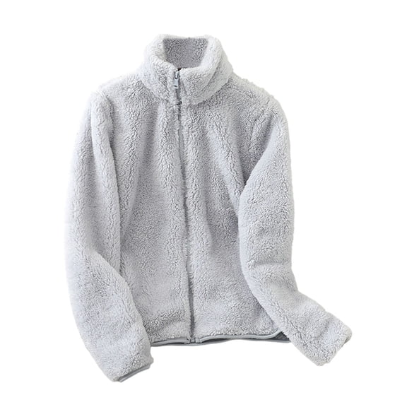TEAJOPSUU Fleece Jacket for Women Winter Warm Long Sleeve Stand-Collar Full-Zip Double Sided Fleece Jacket Soft Cozy Flannel Coat Gray
