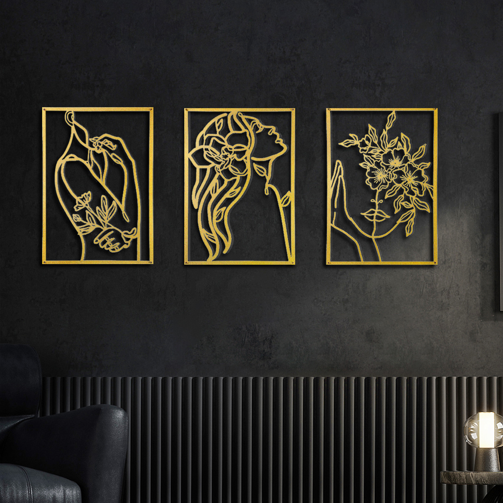 Wall Art Decor for Room Decor, 3 Pcs Metal Wall Art, Gold Wall Decor Above Bed, Minimalist Female Line Wall Hangings for Home Living Room Bedroom Bathroom