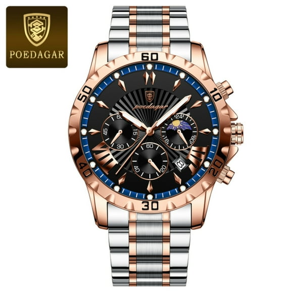 Poedagar Montre pour Homme Chronographe de Luxe Montre pour Homme Quartz en Acier Inoxydable Montres pour Homme