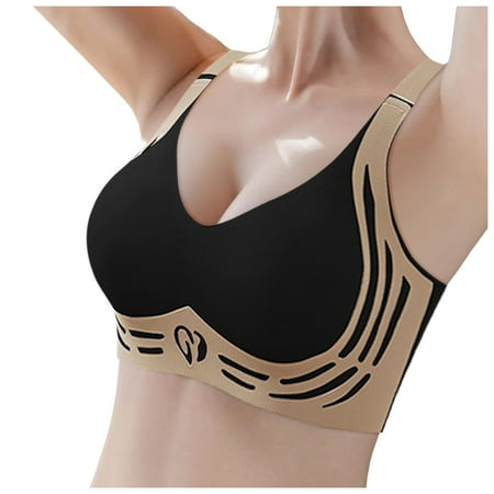 Sport Bras For Women No Underwire Wireless Plus Size Bralettes For Women With Support Seamless Bras Full Coverage Push Up Bra V Neck Bras For Older Women Mothers Valentines Day Gifts #03 Black Xxl