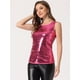 thumbnail image 4 of Disfraz de navidad Camiseta sin mangas con cuello redondo y lentejuelas brillantes para mujer Fucsia XS, 4 of 6