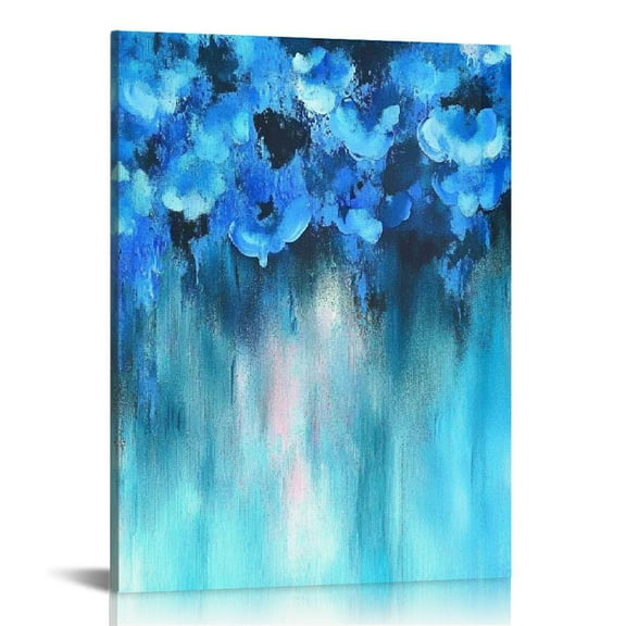 ZFLMY Flowers Blue Abstract Canvas Prints Wall Art Home Decor Living Room Bathroom Office, Ready to Hang, Wall Pictures for Bedroom and Kitchen 12x16in
