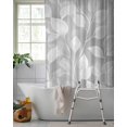 thumbnail image 2 of Split Shower Curtain for Transfer Bench, Silver Gray Leaves Fabric Shower Curtains for Bathroom, Vintage Abstract Branch Botanical Tub Sliding Transfer Bench Waterproof Bath Curtains 72"x96", 2 of 9