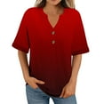 thumbnail image 4 of Olyvenn Women's Gradient Tops Summer Trendy 2025 Dressy Casual Bloues Loose Fit Half Sleeve Buttons V Neck Tshirts Shirts Red XL, 4 of 6
