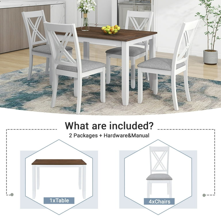 EUROCO 5 Piece Kitchen Dining Table and Chair Set 44.5