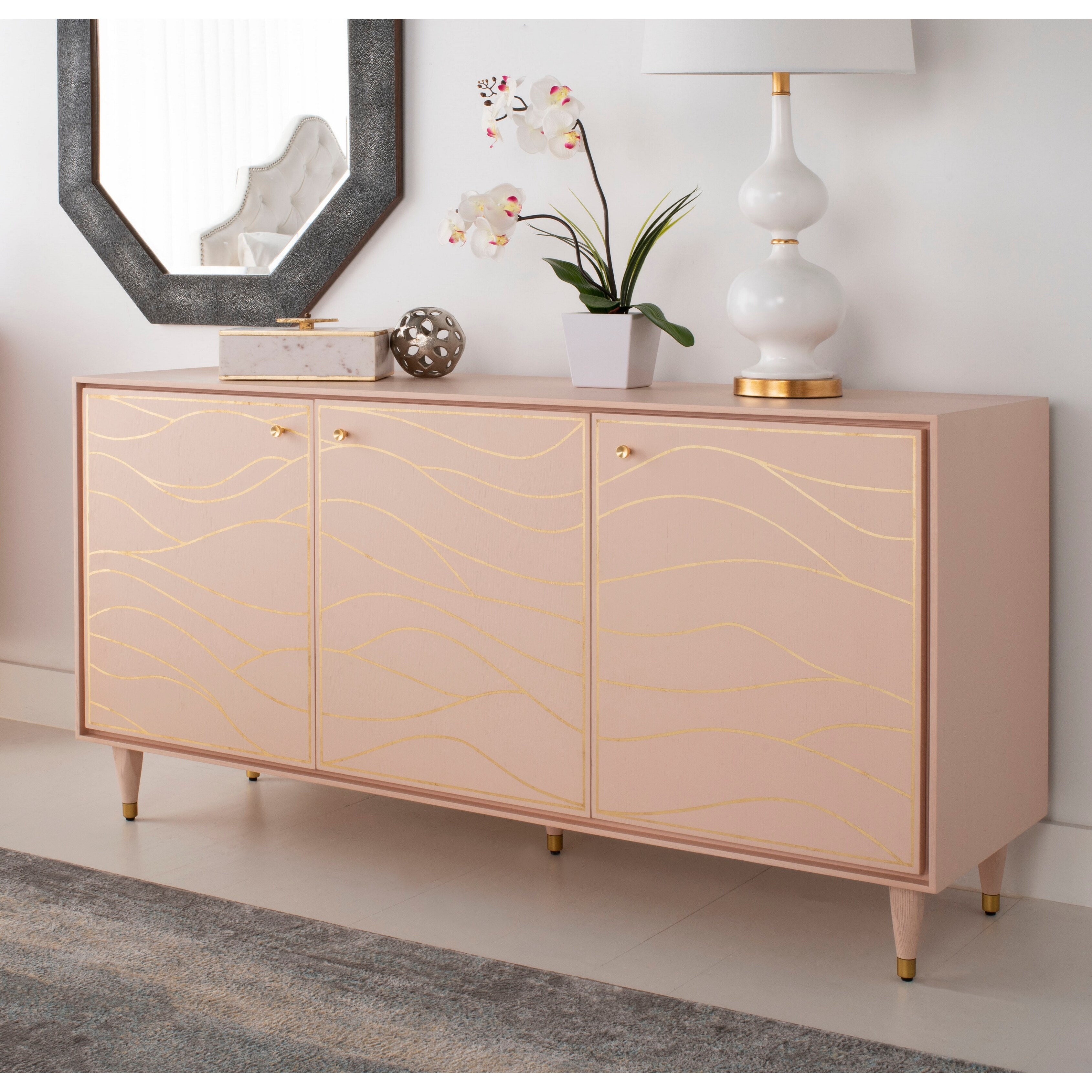 Safavieh Couture Broderick Wave Sideboard Pink / Gold 60" x 18.1" x