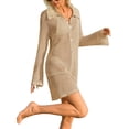 thumbnail image 2 of Long Sleeved Women V Neck Casual Crochet Dress Button Down Mini Cover Ups, 2 of 7