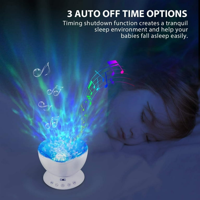 Ocean Wave Night Light Projector With Speaker - LED Mood Lamp For Kids & Adults, 12 Colors, Auto Shutoff, Waterproof