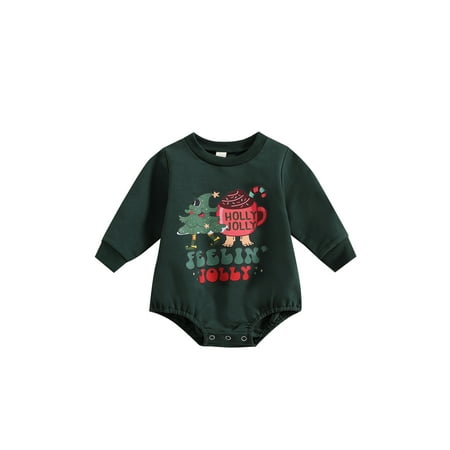 

Gureui Infant Baby Girls Boys Christmas Casual Romper Letter Christmas Tree Drinks Cup Print Round Neck Long Sleeve Jumpsuits
