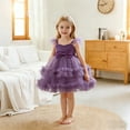 thumbnail image 2 of Xijirk Girls Dresses,Girls Party Dress With Bow Tiered Skirt Flutter Sleeves Formal Occasion Performance Tutu Gown,Dresses for Girls,Purple,6-9 Months, 2 of 9