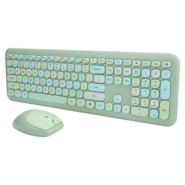 Jeu de Souris de Clavier, 2.4GHZ Puce Longue Distance Réception Clavier Souris Kit Cadeau Transmission à Grande Vitesse Confortable pour XP/Win7/Win8/Win10 Vert Couleur Mixte