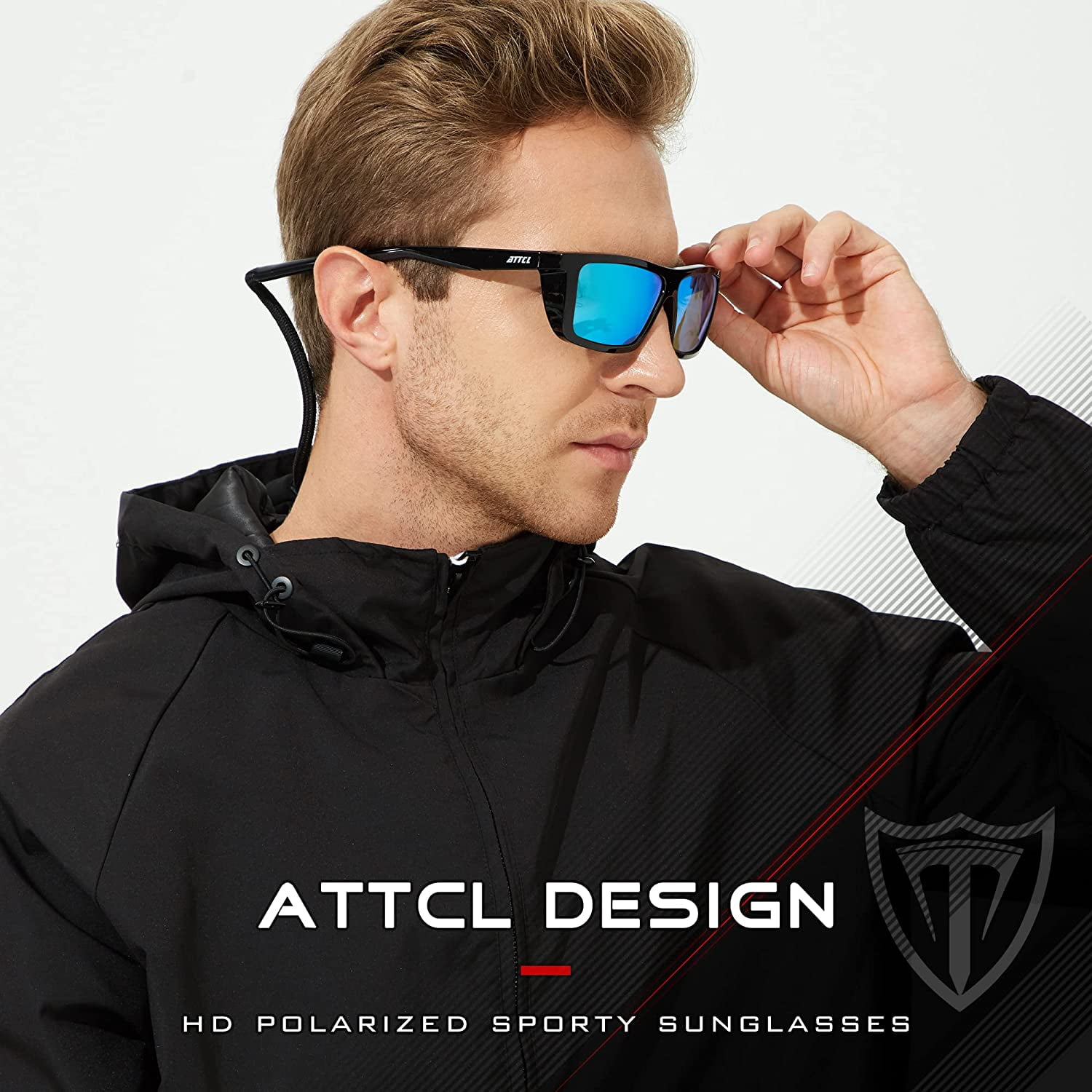 ATTCL Mens Fashion Polarized Sunglasses for Men Sports Fishing glasses 1124 C13-Black-Black-blue