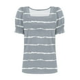 thumbnail image 5 of Tops for Women Summer Casual Ruffle Trim Sleeve Square Neck T-Shirts, Striped Printed Loose Fit Blouse, Stylish and Comfortable Short Sleeve Top, Limited Time Off, 5 of 6