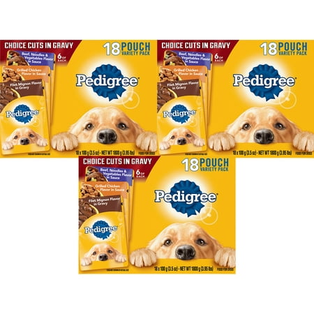 (3 Pack) PEDIGREE CHOICE CUTS in Gravy Adult Wet Dog Food Variety Pack, (18) 3.5 oz.