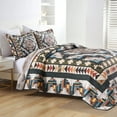 thumbnail image 4 of 3 Pcs Western Southwestern Quilted Bedspread in Brown Green and Burgundy, 4 of 9